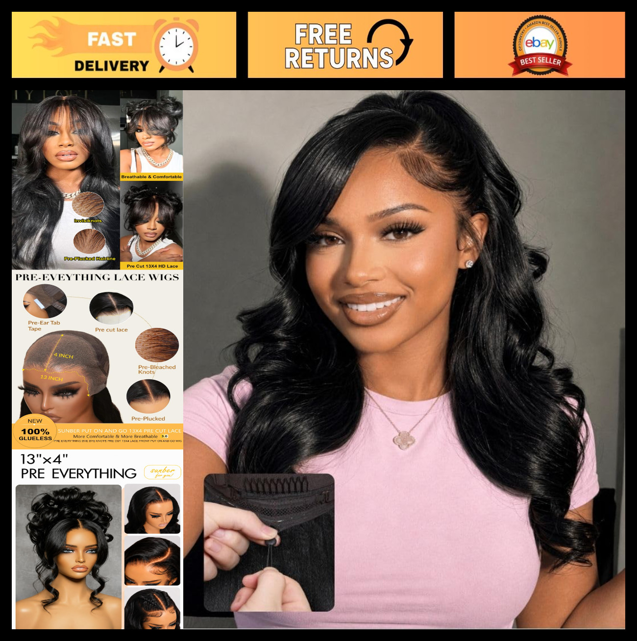 22″ Loose Body Wave Human Hair Wig, Glueless 13×4 HD Lace Front, Pre Plucked, Dr