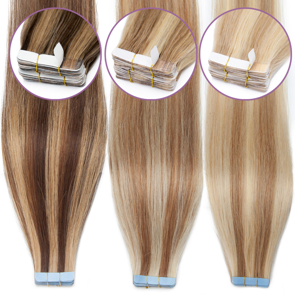 Tape-In Russian Remy Thick Human Hair Extensions Skin Weft Straight 150g/60PCS