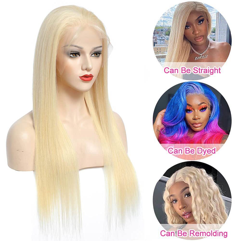 200% Density Light Blonde Full Lace Wig Human Hair Straight for Women #613 26″