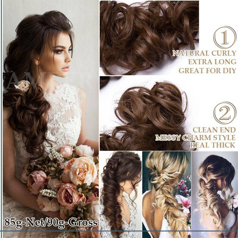Long Messy Bun Scrunchie Hair Piece Updo False Cover Curly Hair Extensions Brown