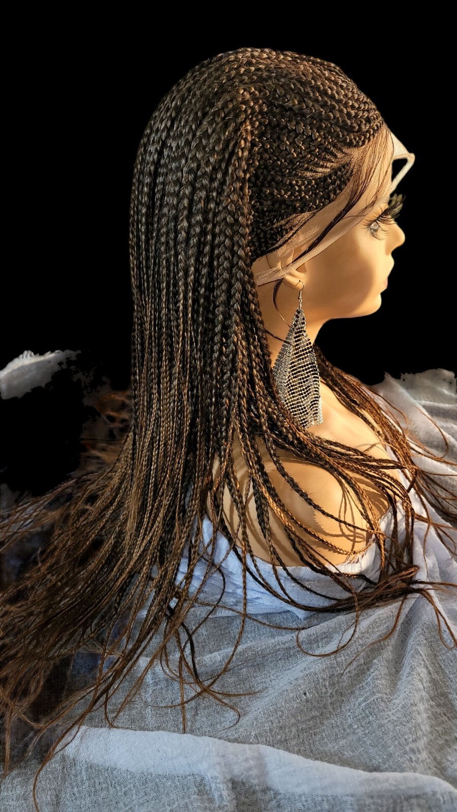 Braided Wig Full Lace Glueless Box Braids Cornrows 22″ 2/30 Ombre Handmade NWT