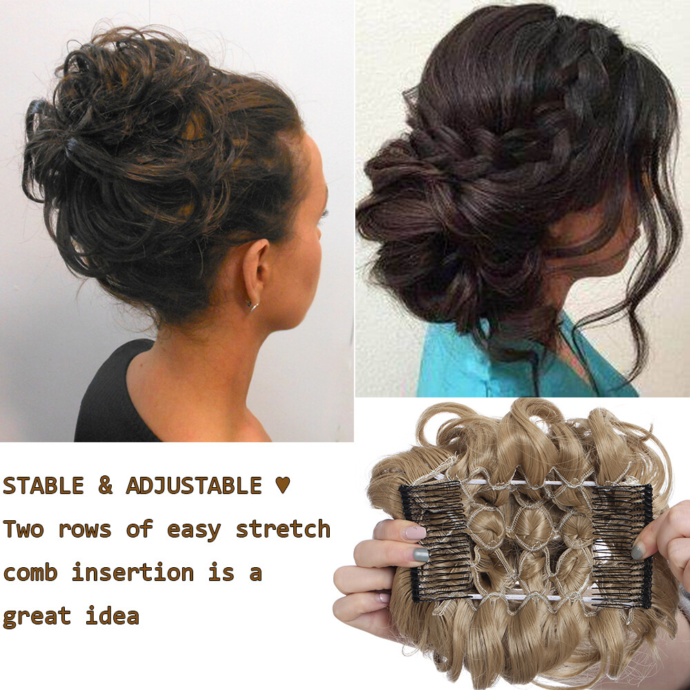 Large Chignon Messy Bun Comb Clip in Hair Extensions Hairpiece Scrunchie Curly