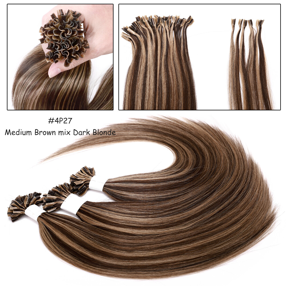 Keratin Fusion Pre Bonded Nail U Tip Glue 100% Virgin Human Hair Extensions 24in