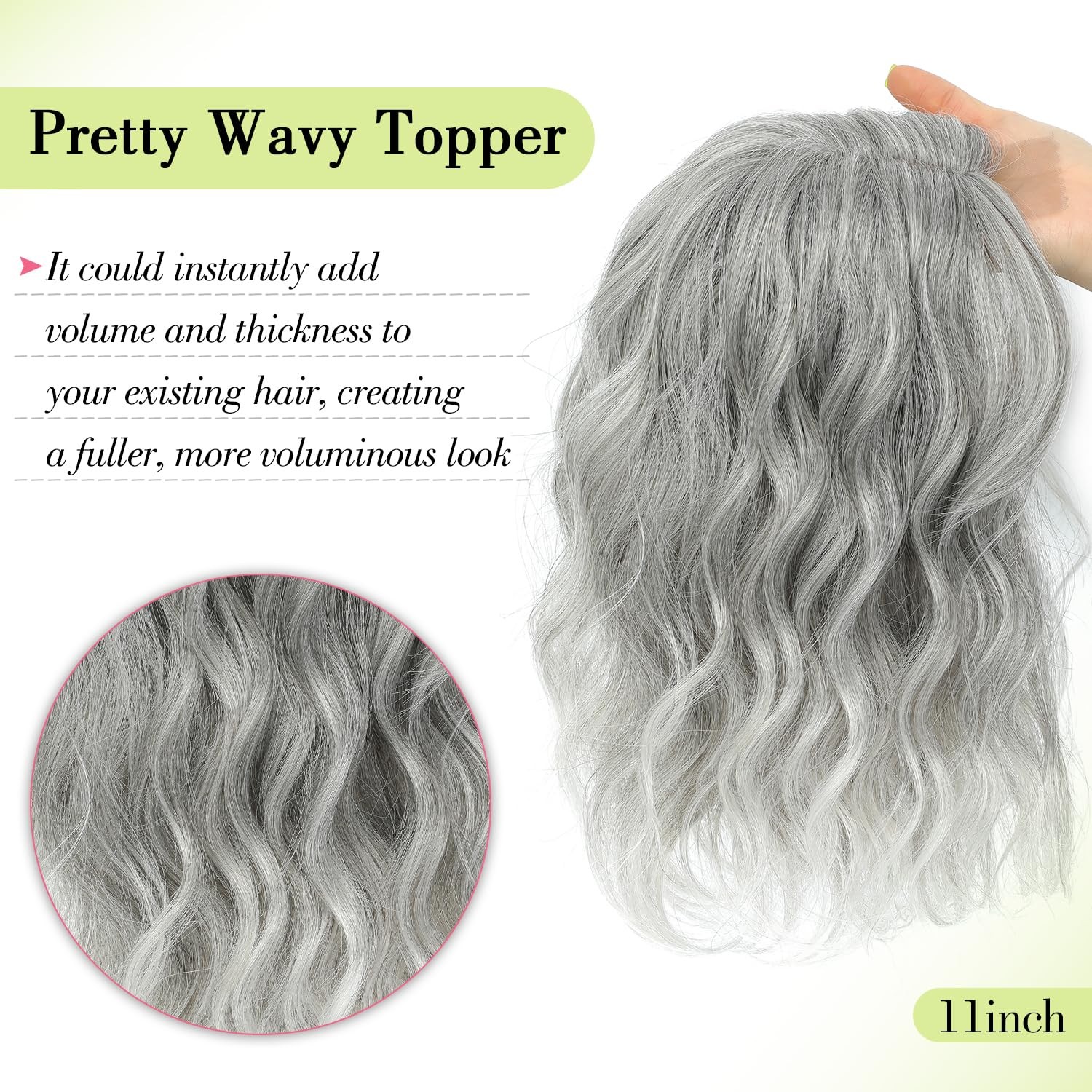 Ms Taj 11 Inch Short Wavy Hair Topper for Women with Thinning Hair, Natural Synt