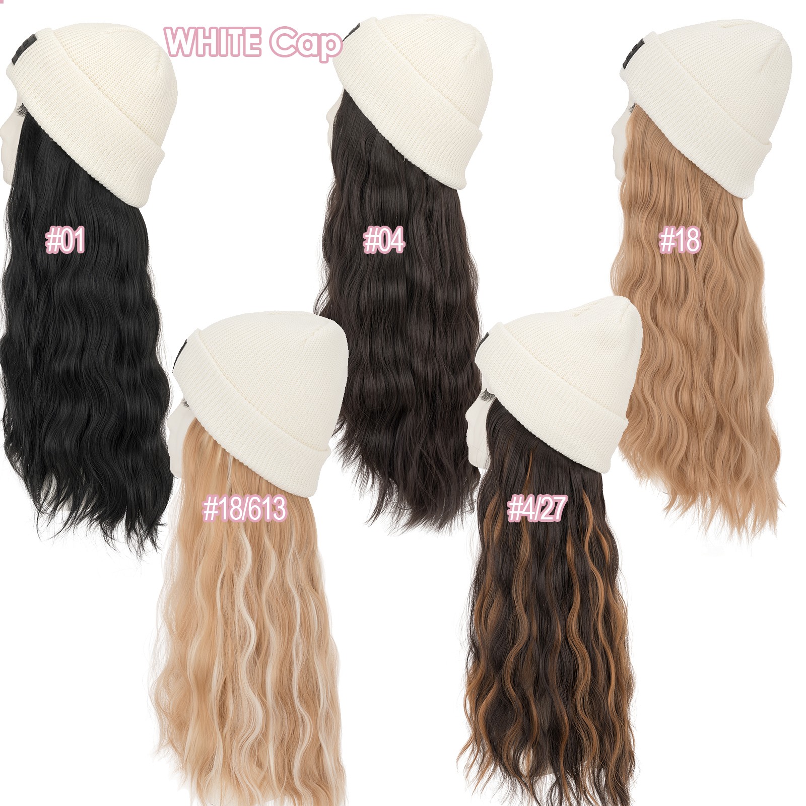 Winter Warm Knit Beanie Hat with Long Wavy Straight Synthetic Hair Wig for Woman