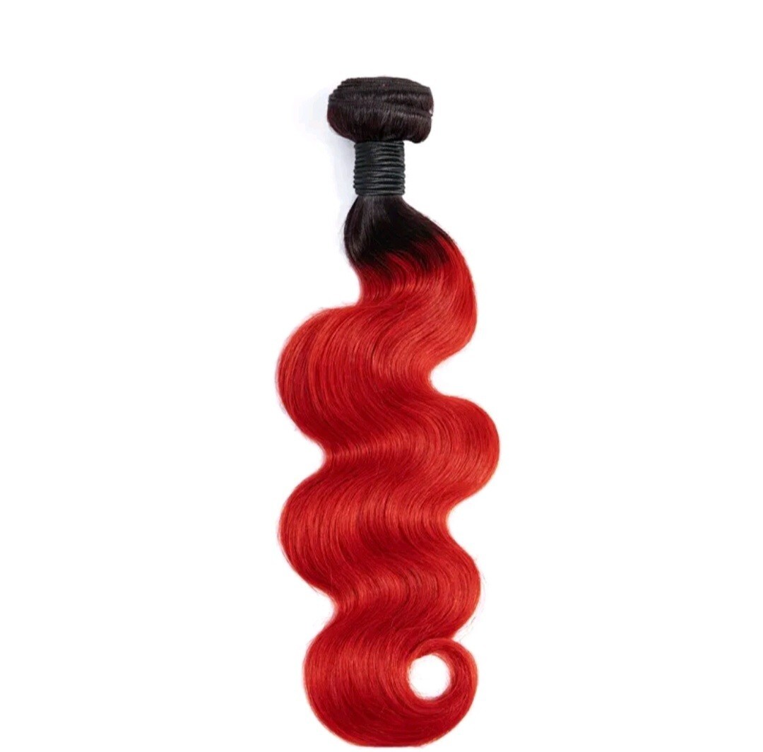 12A BRAZILIAN HUMAN HAIR WEFT 3/4BUNDLES+LACE TOP CLOSURE 1B/RED DARK ROOT OMBRE