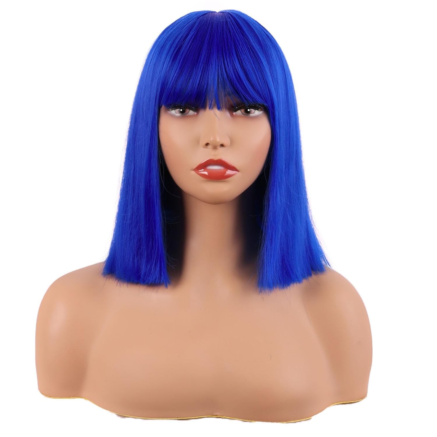Short Bob Wig Straight Flat Bangs Colorful Synthetic Hair 12 Inch 30cm