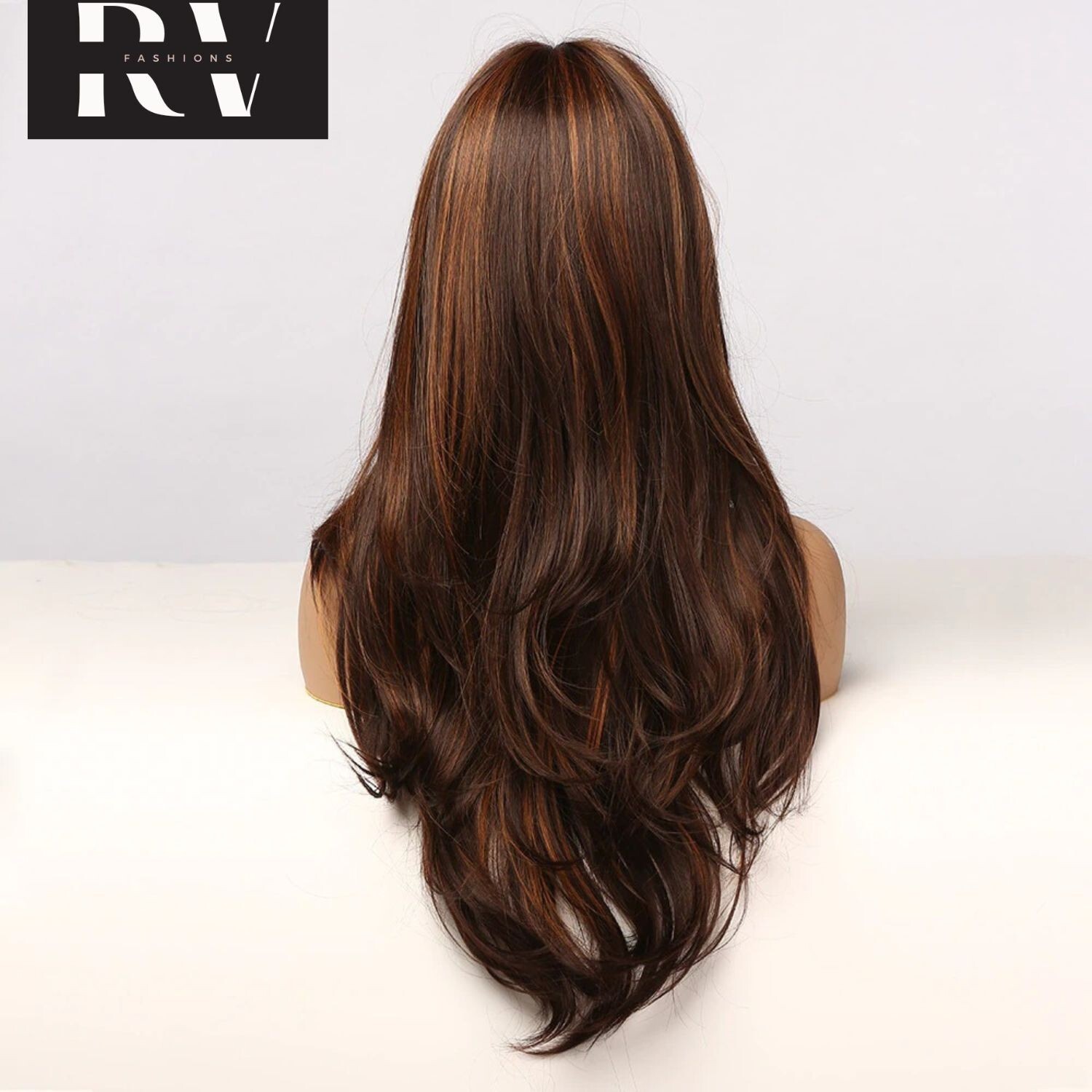 Black Brown Golden Highlight Wigs Long Wavy Synthetic Hair Wigs Womens hair Gift