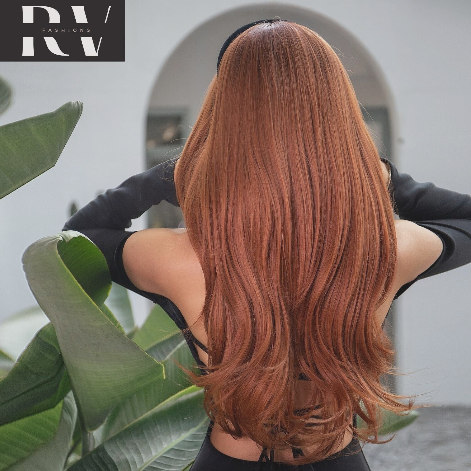 Red Brown Copper Long Straight Synthetic Wig with Bangs Women’s Natural Hair