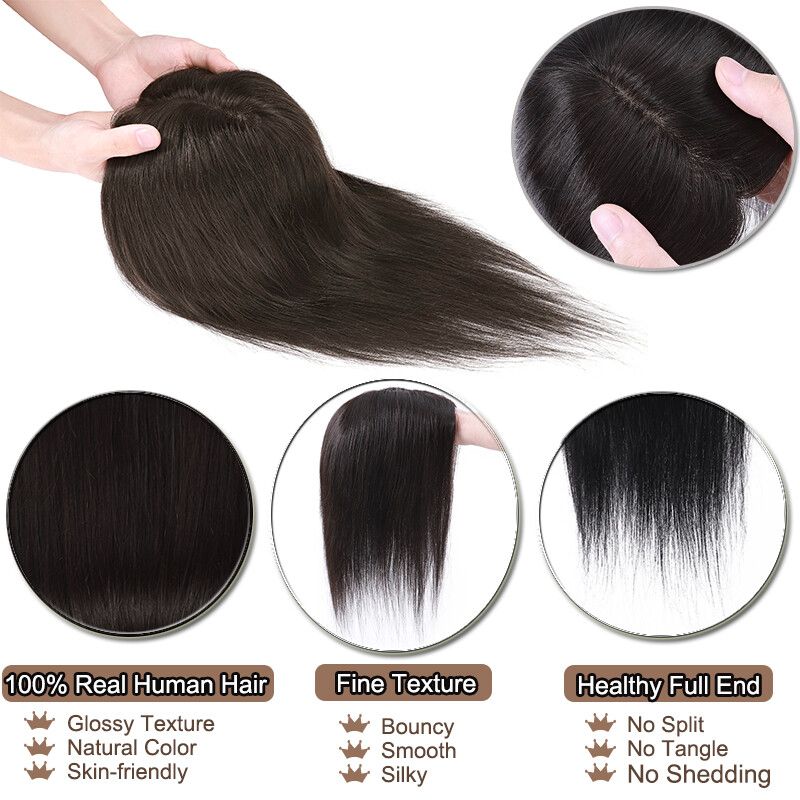 Premium Real Human Hair Women Topper Hairpiece Clip In Piece for thin grey hair