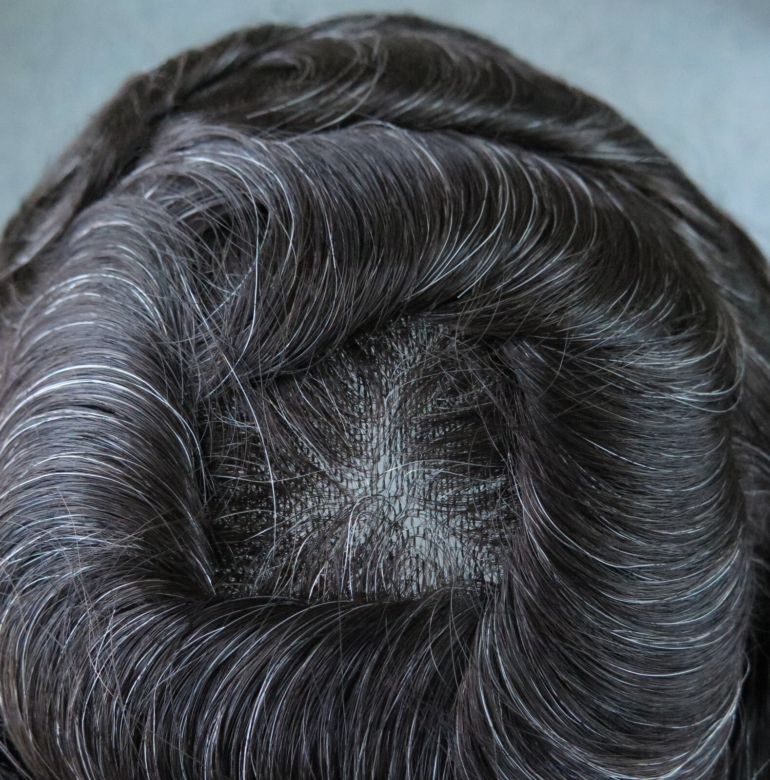 Super Toupee Mens Human Hair Thin Skin Hairpieces System Replecement BLACK GREY