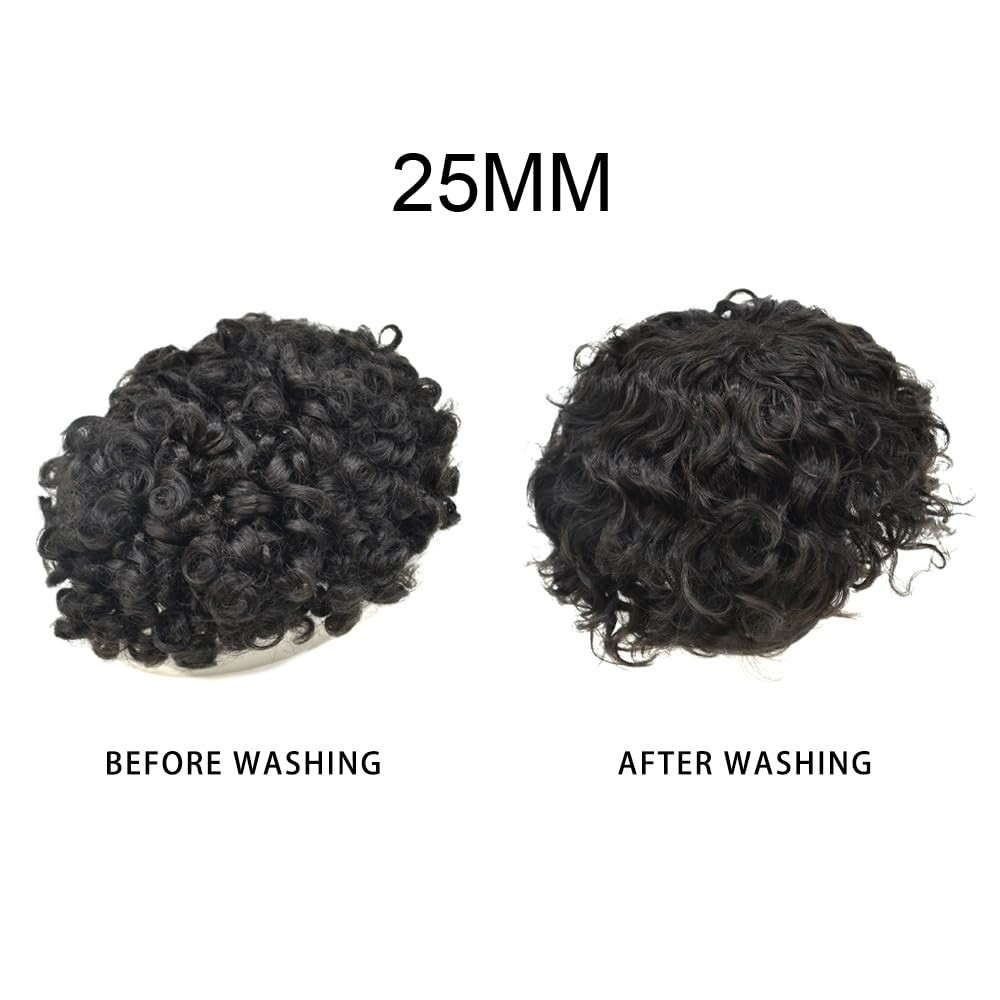US SALE Afro Curly Black Men Toupee Full Lace Human Hairpiece Kinky Curly
