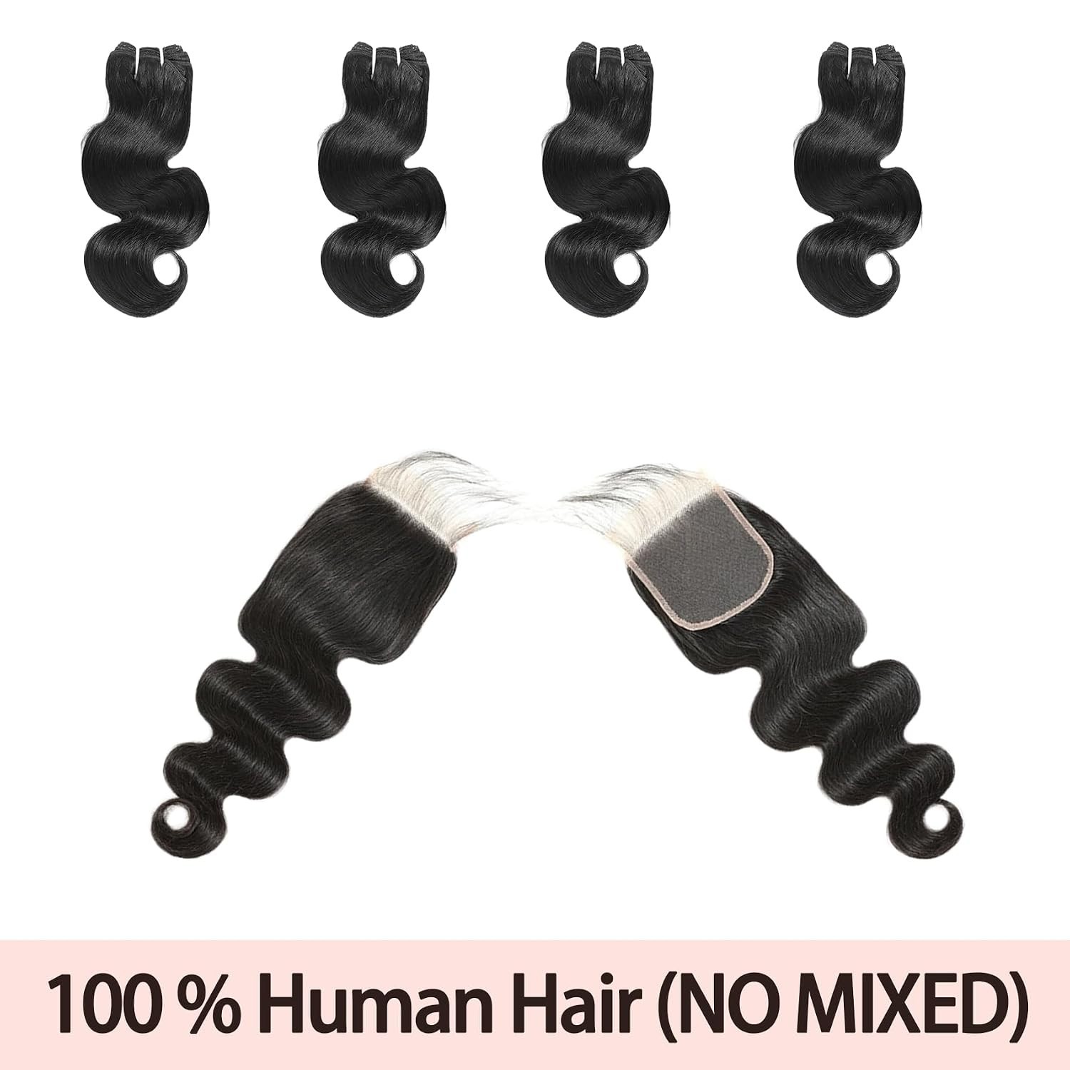 Natural Black Body Wave Human Hair Bundles with 10 Inch Closure for Quick Weaves