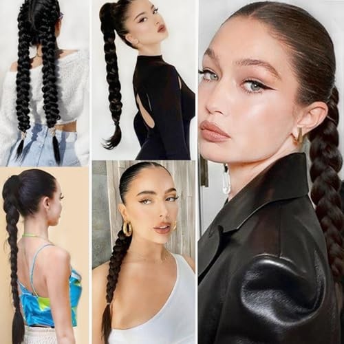 2Pcs Braided Ponytail Extensions with Hair Ties Soft Synthetic Hair Pieces
