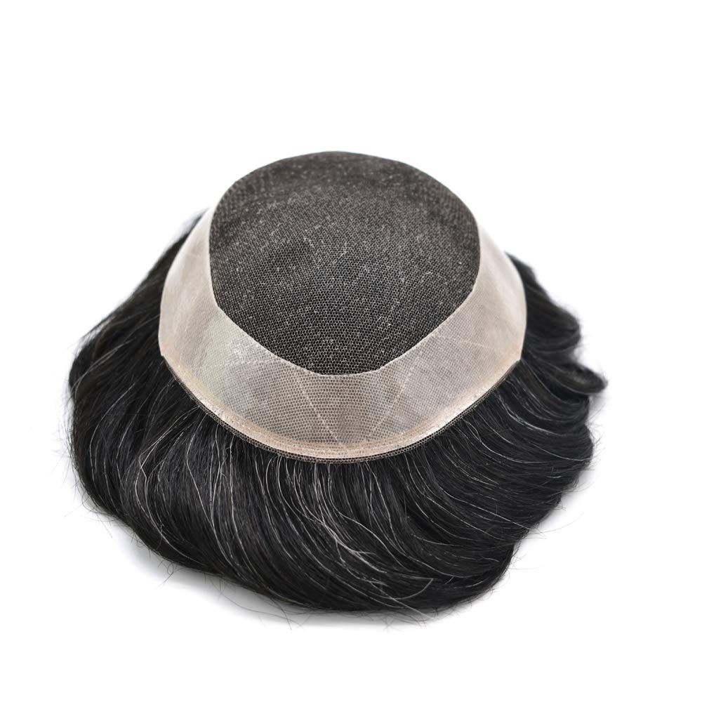 Mens Toupee FULL FRENCH LACE Hairpiece Skin PU Around Hair Replacement Wigs