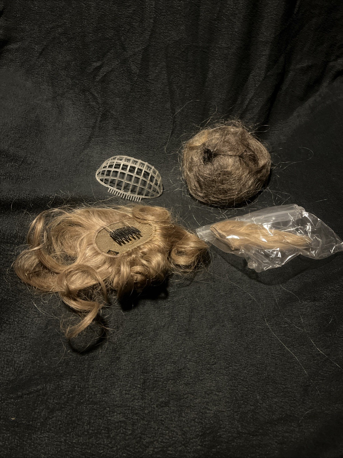 Lot Of VINTAGE 100% Human HAIR Wigs And Wiglets, Hairpieces in Striped Box