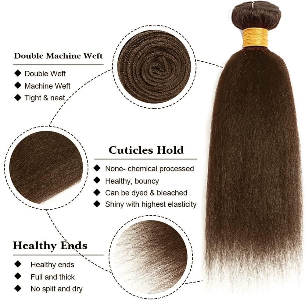 Giginger Brazilian Human Hair Bundles 24 26 28 Inch Chocolate Brown Yaki Wave