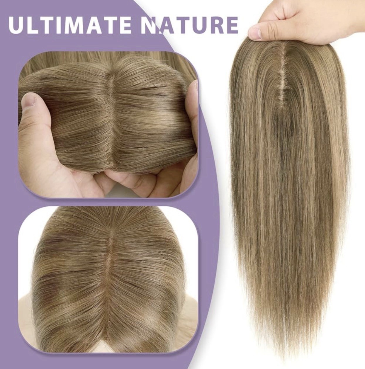 Topunique Human hair Topper 3×5 Inch Injected Silk Base 18 Inch Length