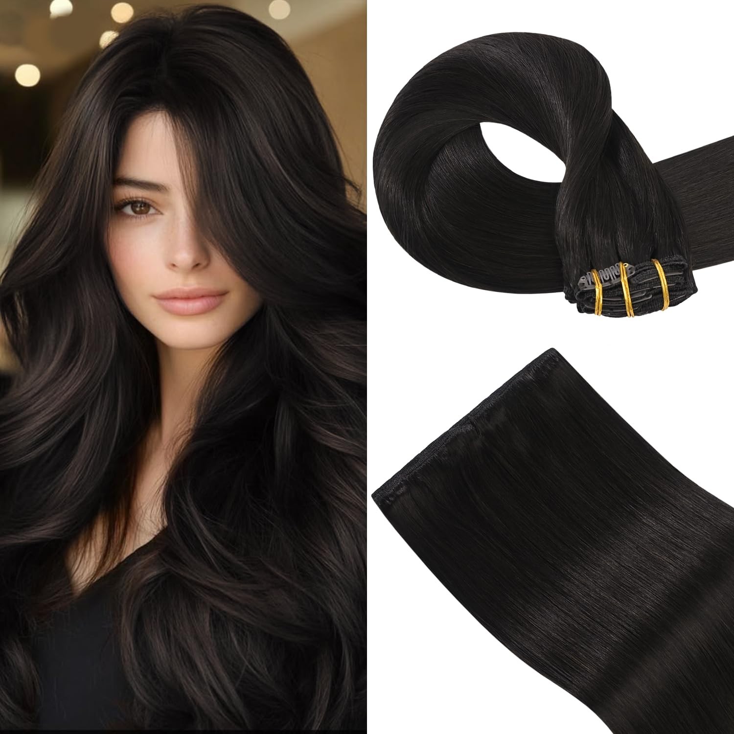 7pcs #2 Dark Brown Silky Clip in Remy Real Human Hair Extensions 15 Inches 75g
