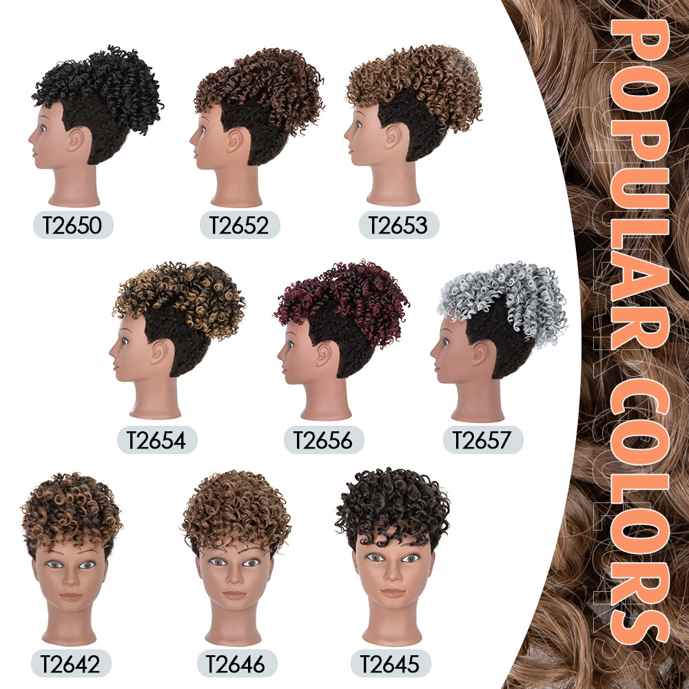 Afro Kinky Curly As Human Hair Clip In Short Ponytail Bun + Bangs Black Women US