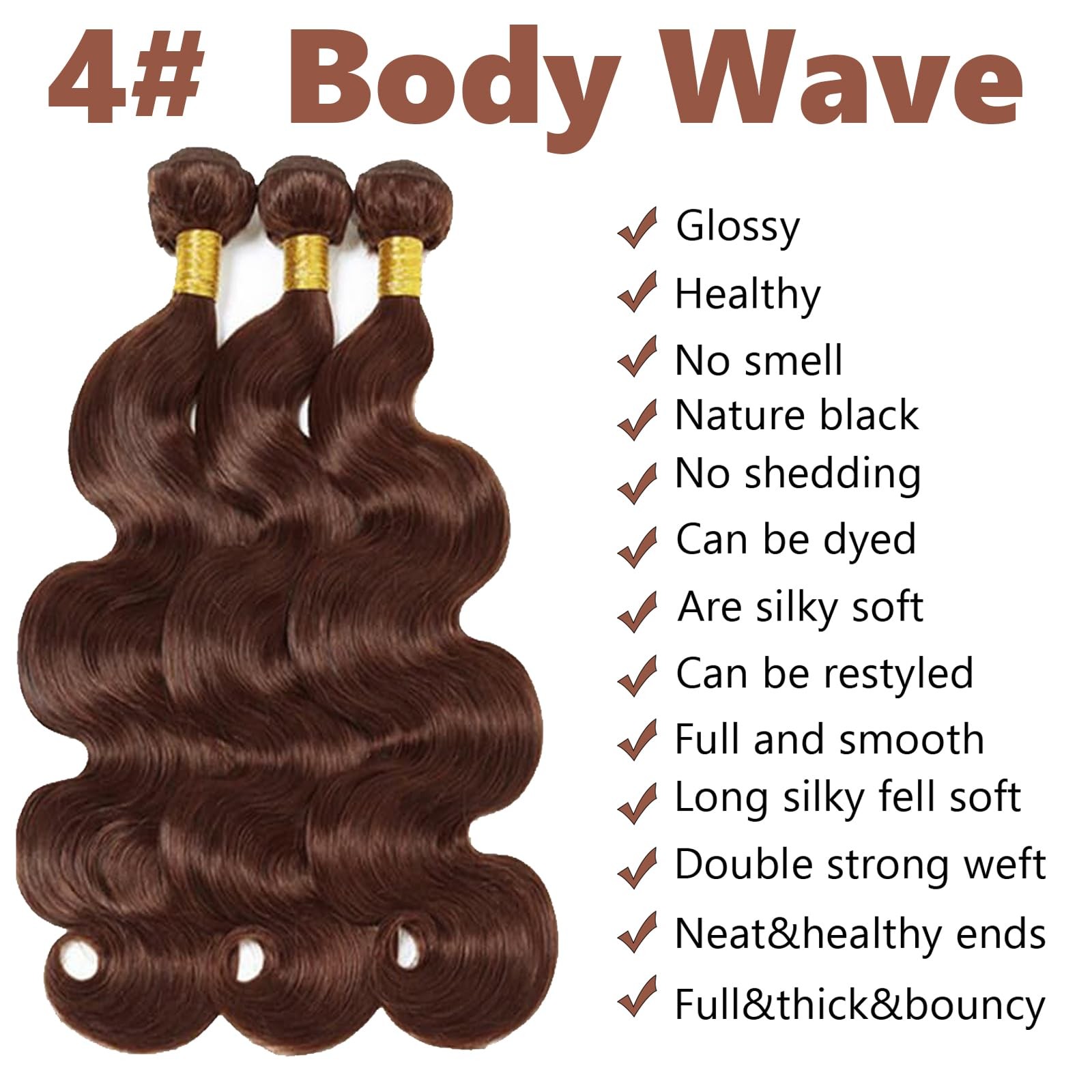 Fabimiya 16 18 20 Inch Human Hair Bundles Chocolate Brown 4 Body Wave Bundles