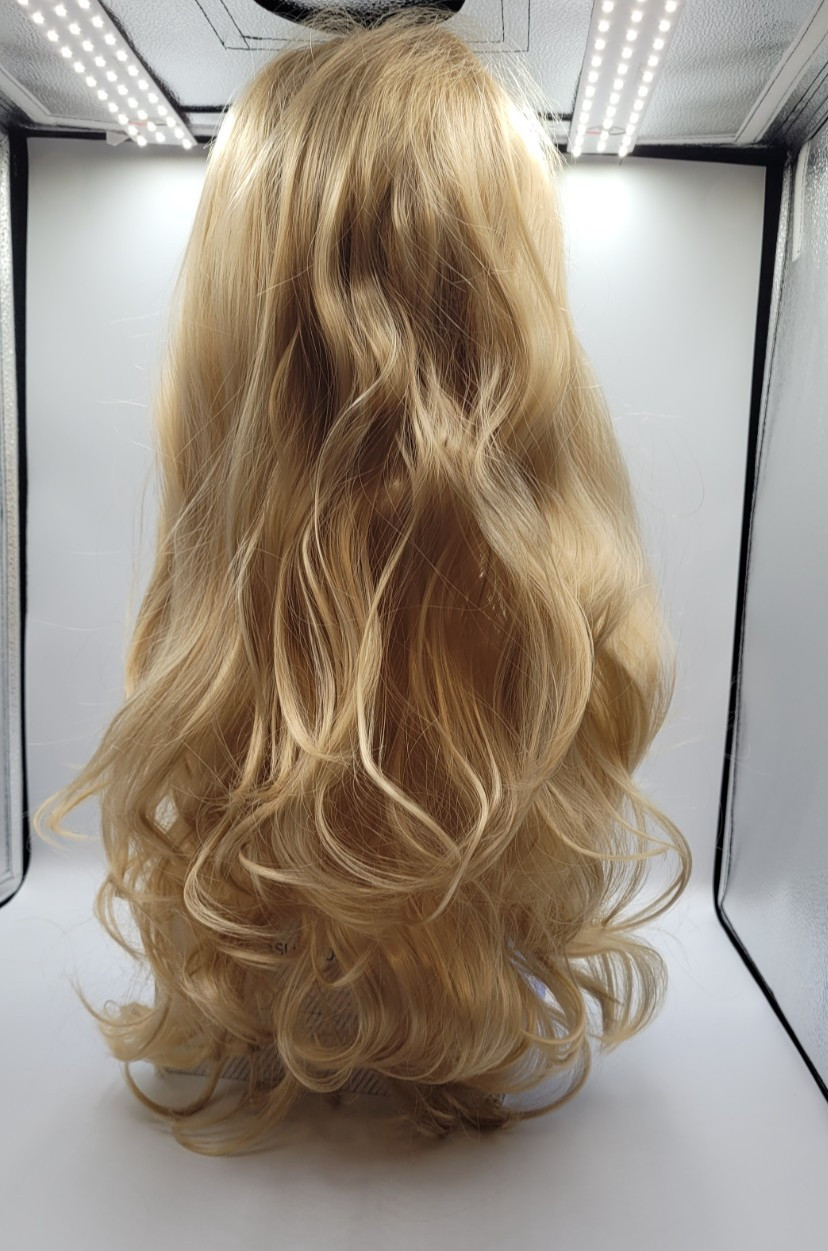 Long curly wave synthetic with blunt bang, Heat resistant fiber full head wig