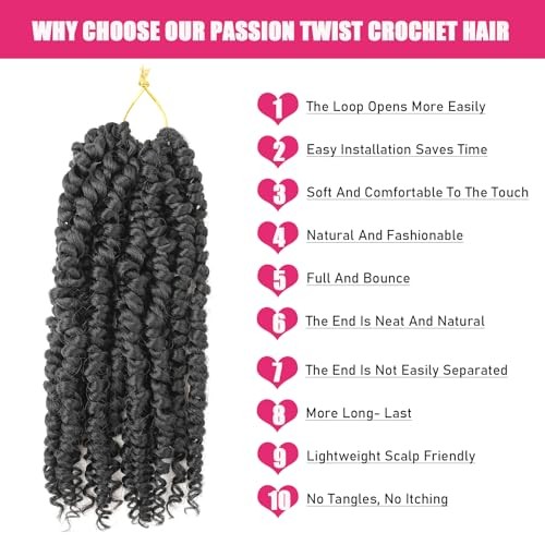 Passion Twist Crochet Hair 10 Inch 6 Packs Pre-Twisted, 10 Inch (Pack of 6) 1B