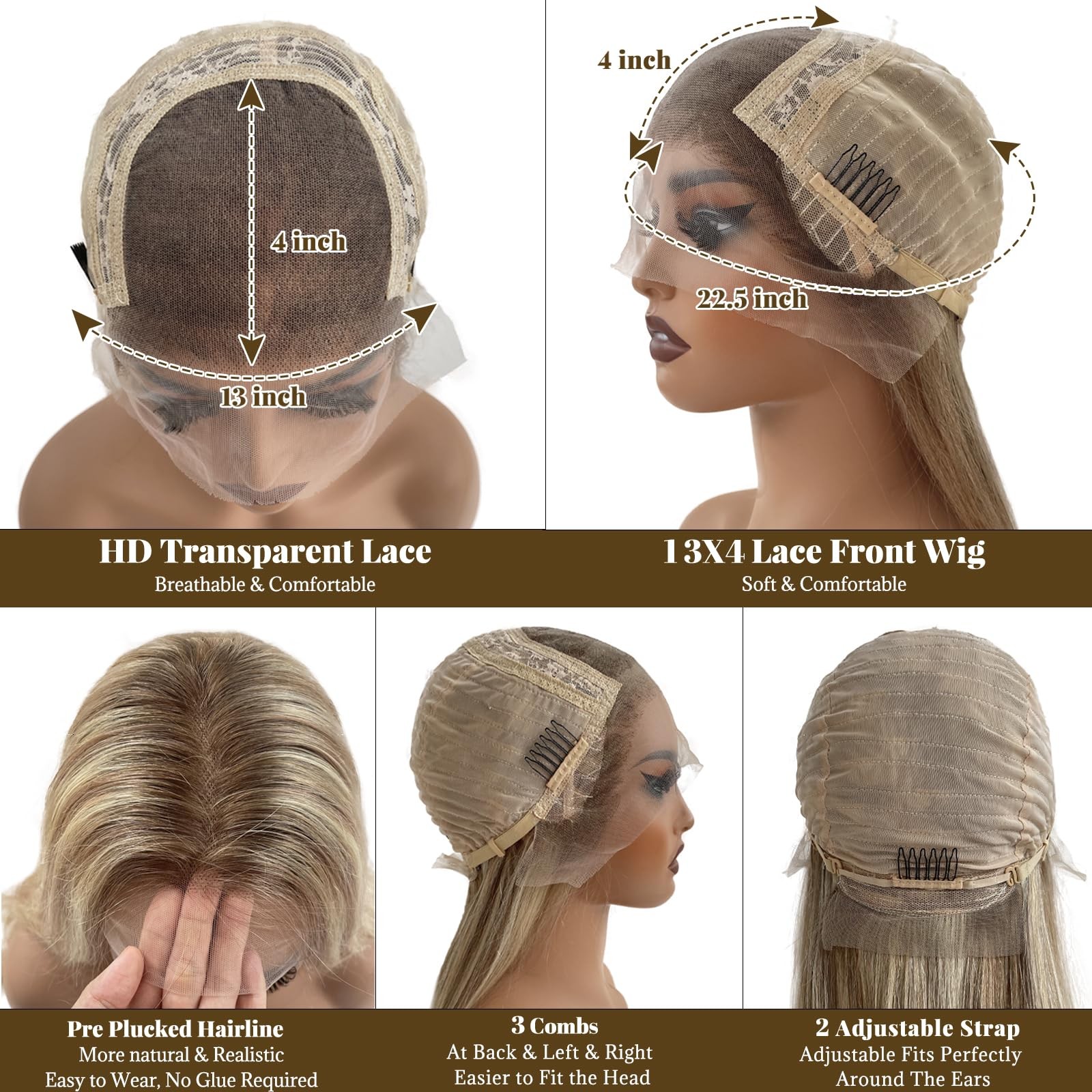 Belaved Highlight Wigs Human Hair 13X4 Ombre Lace Front Ash Brown To Blonde Hd