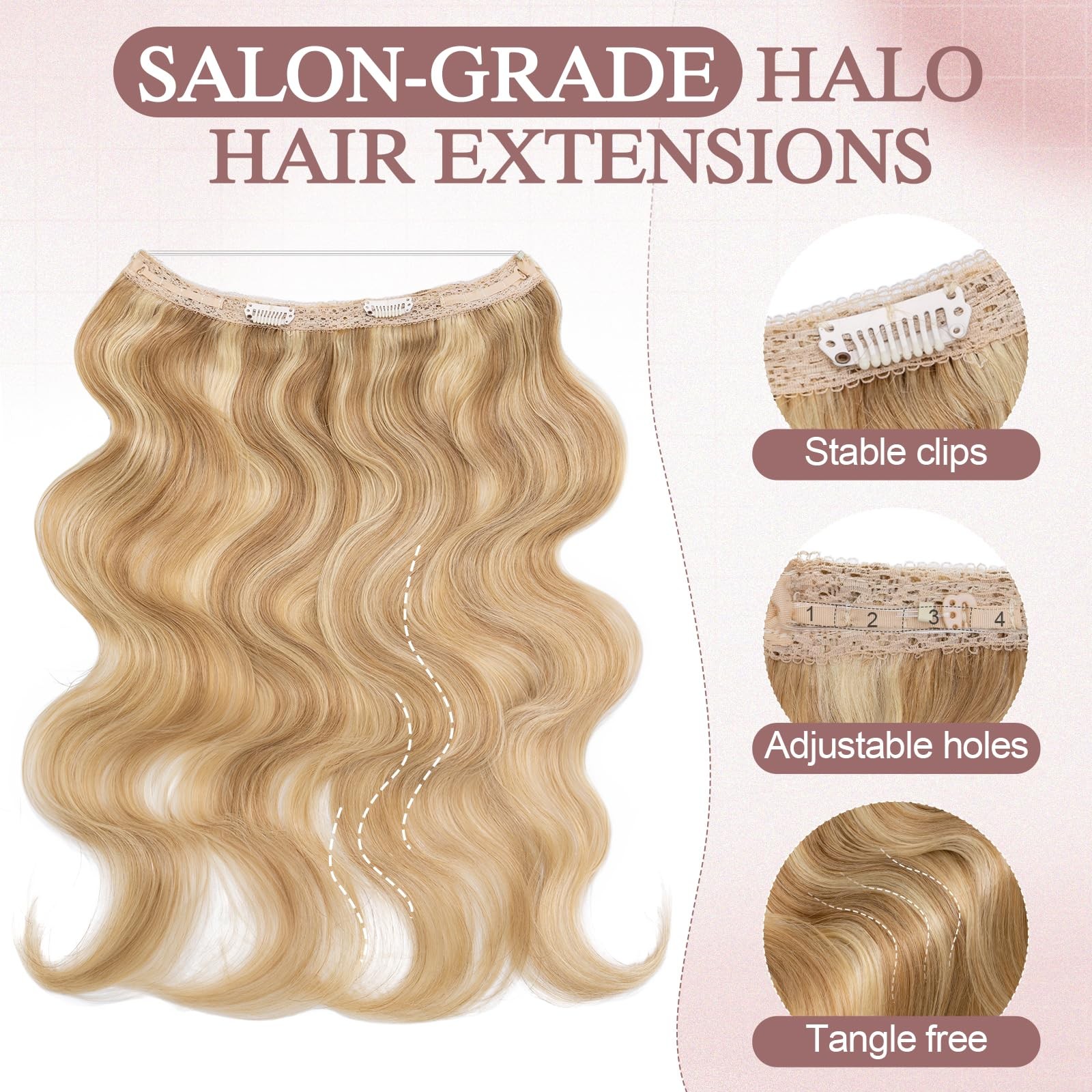 Sego Pro Halo Hair Extensions Real Human Hair Wavy Invisible Wire Hairpiece