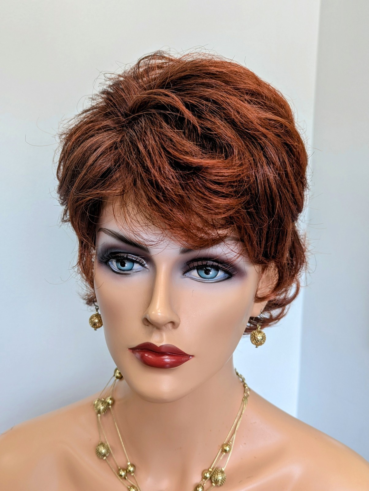 Fashion Synthetic Bangs Flip Back Wig Dark Brown Base #2, Tipped Copper Red #130