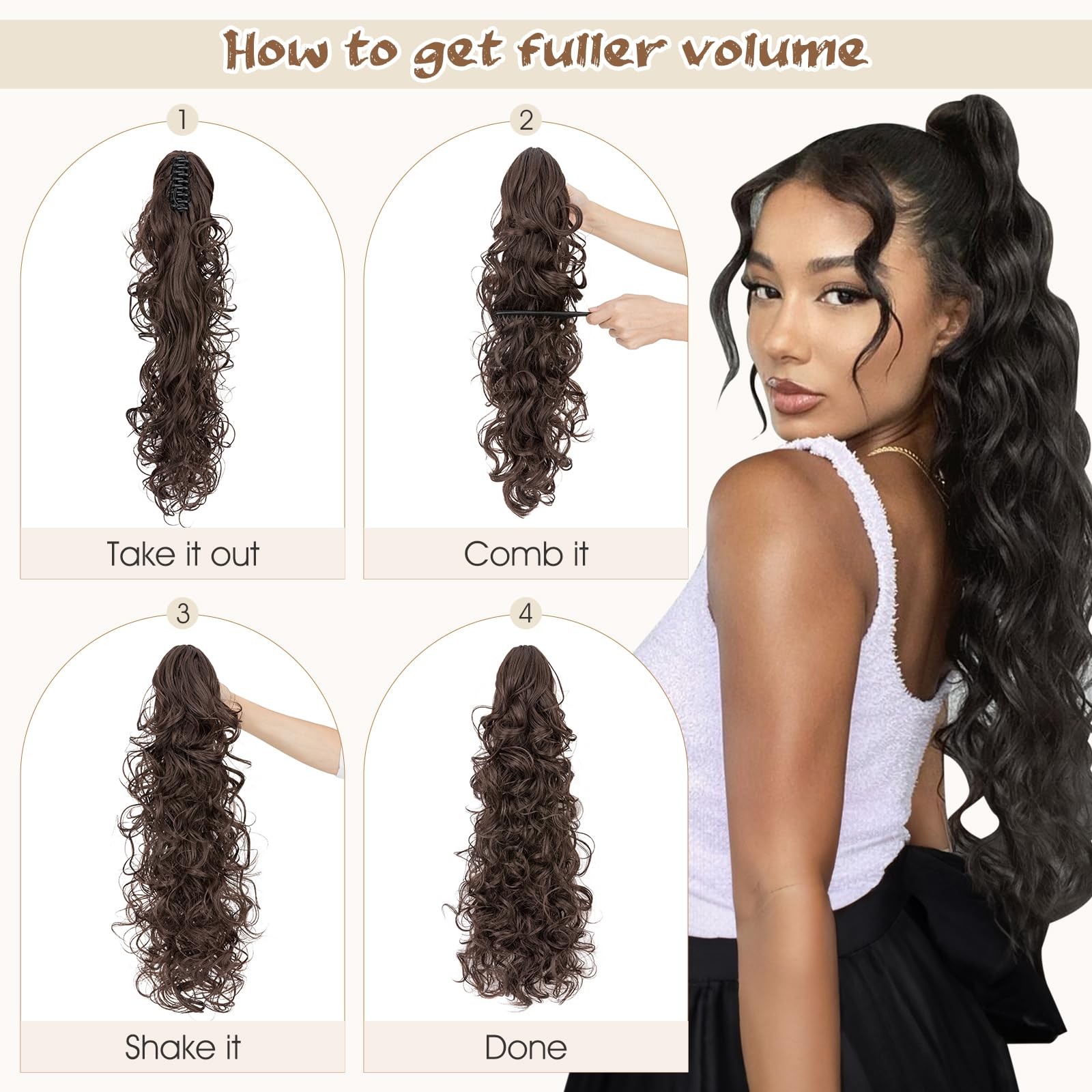 MY-LADY Ponytail Extension for Women, 24″ Claw Clip 24 Inch, Medium Brown