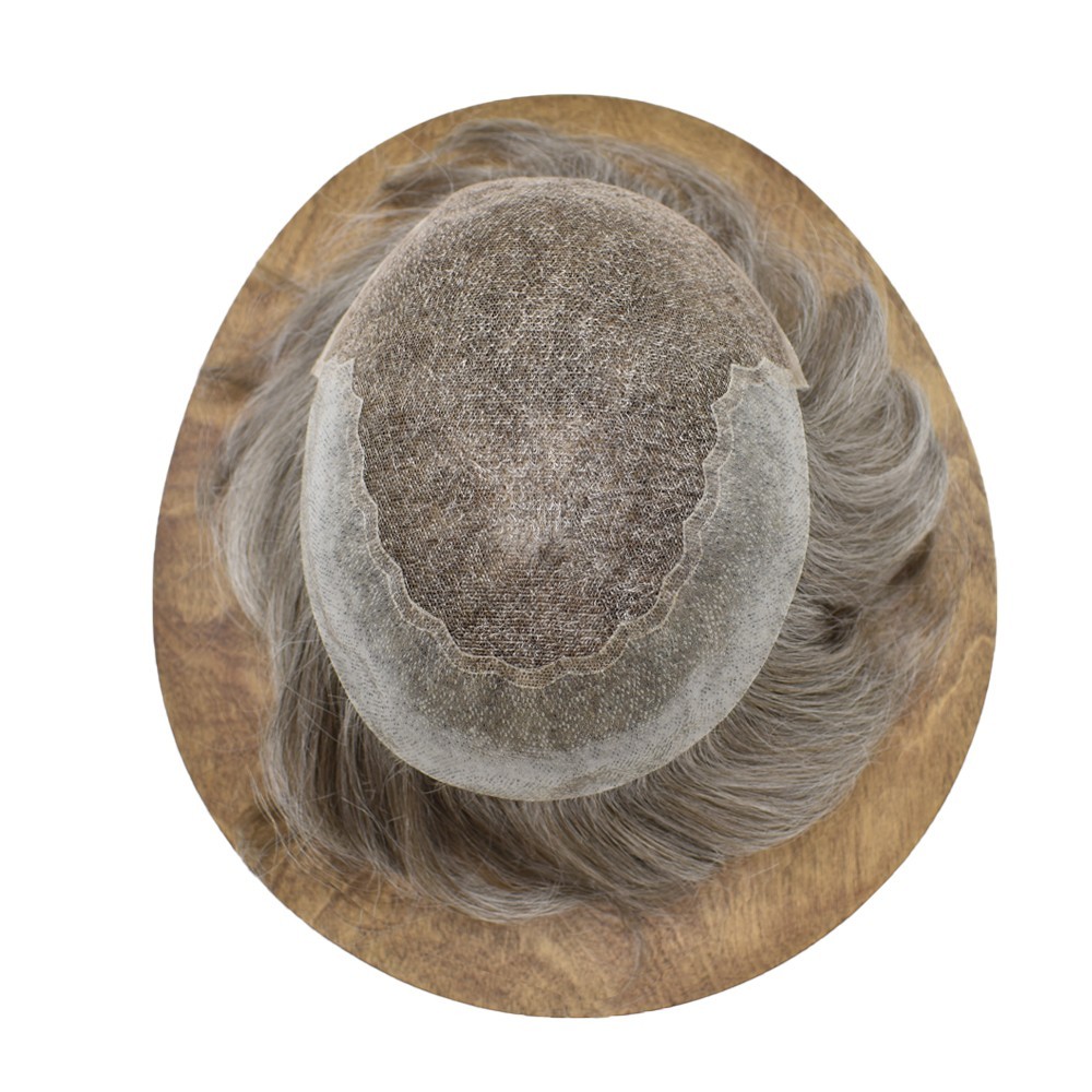 Mens Toupee Hairpiece French Lace Front Hair System Replacement PU Skin Mens Wig