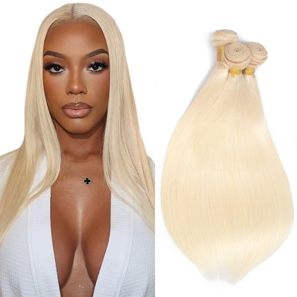 Blonde Straight Hair Extensions 24″ 26″ 28″ 8A Remy Human Hair Bundles 330g