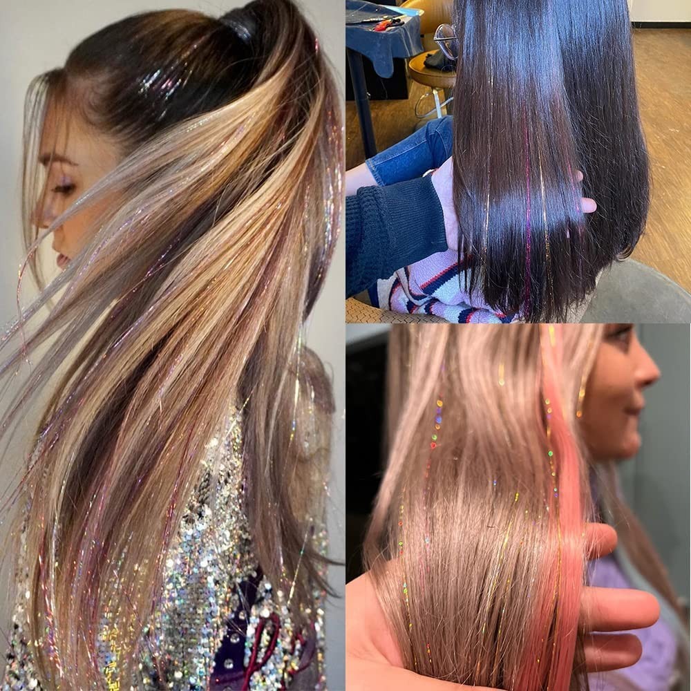 16 Color Fairy Hair Extensions Kit – 48 Inch Heat Resistant Sparkling Strands