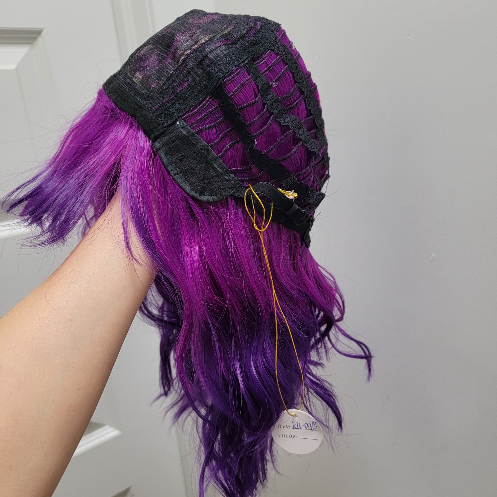 Purple/Violet Wig with Bangs Women’s Synthetic Hair Wavy Good Quality 14″ Sz M-L