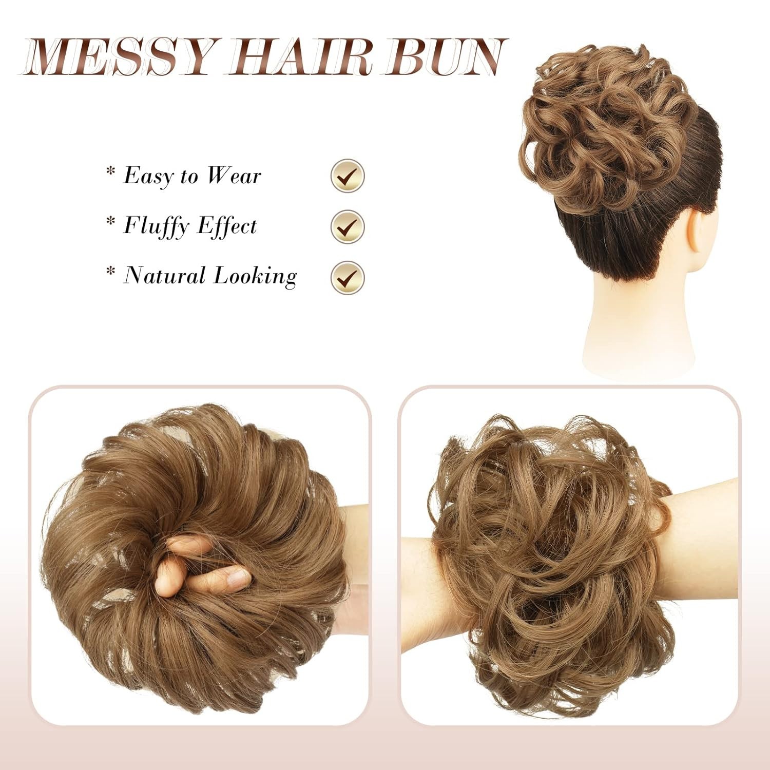 Messy Bun Hair Piece Strawberry Blonde 27 30 mix elastic wavy scrunchie chignon