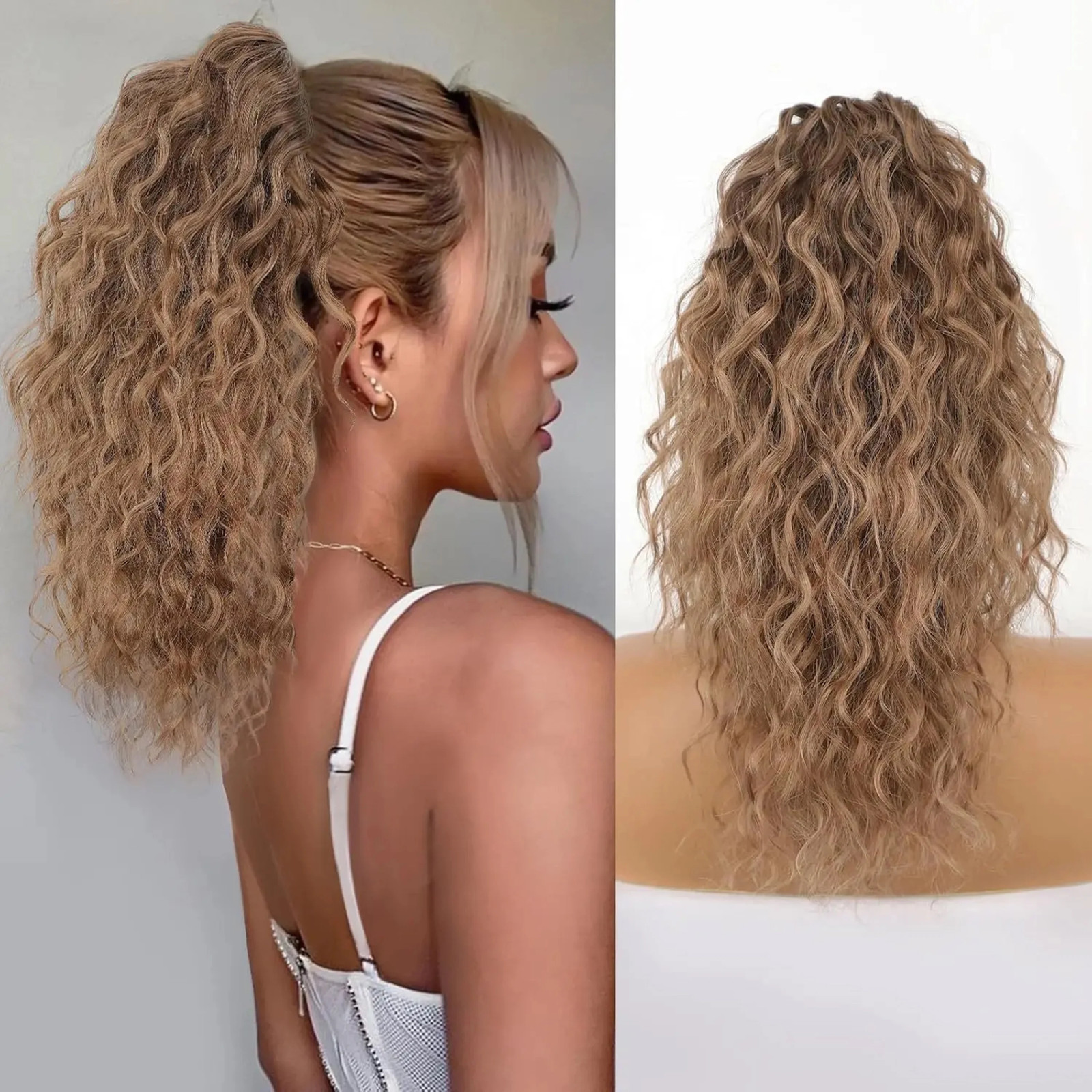 Black Brown Long Wavy Curly Synthetic Claw Clip In Ponytail Fake Hair Extension