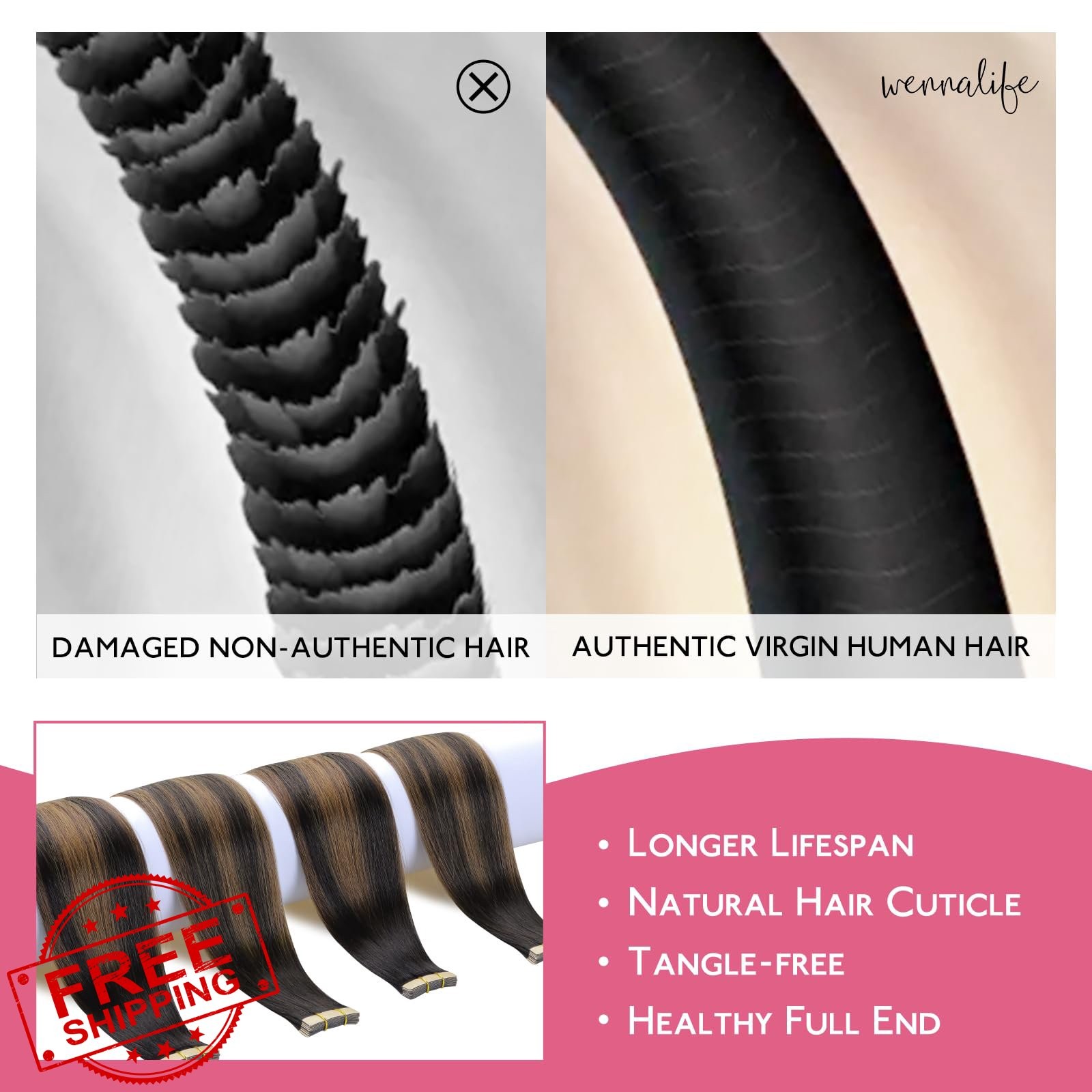 Wennalife Tape in Hair Extensions Dark Brown Chestnut 10 inch 20g 10pcs