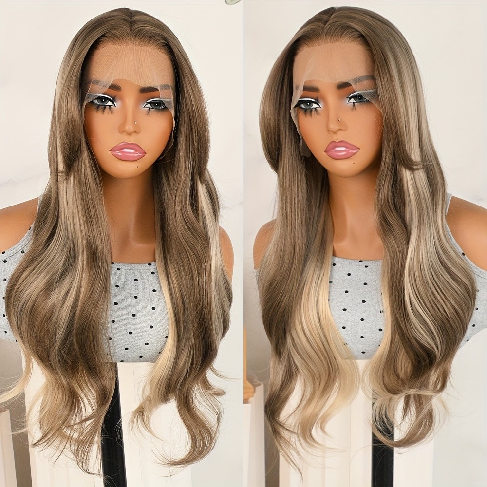 Ombre Brown Blonde Lace Front Wigs Pre Plucked Natural Hairline Heat Resistant