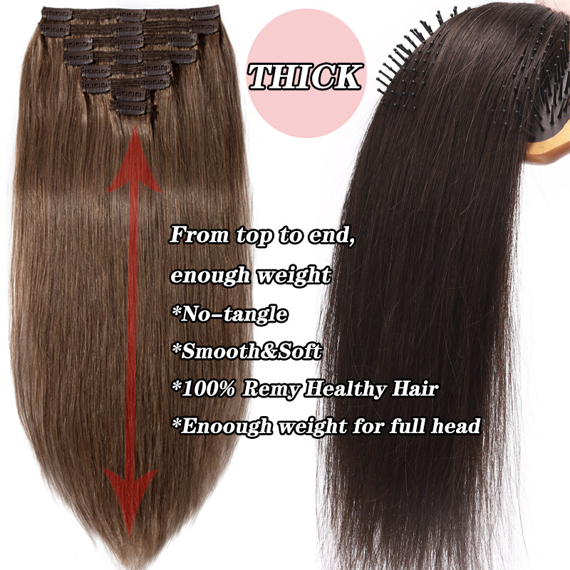 Extra Thick Double Weft Remy Clip In 100% Human Hair Extensions Full Head AAAAAA