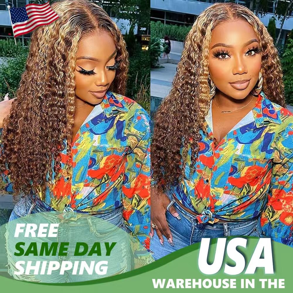 250% Density 5×5 Deep Wave Honey Blonde 4/27 Transparent Lace Human Hair