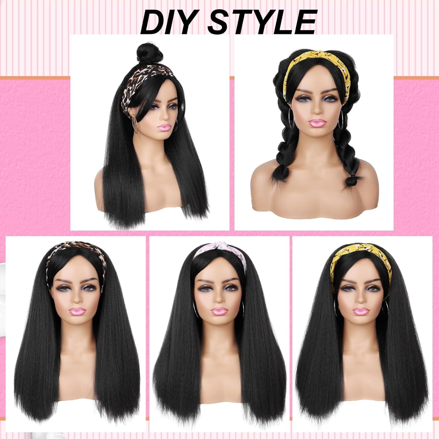 Glueless Yaki Straight Half Wig with Hair Band – Versatile Styles for Daily Use