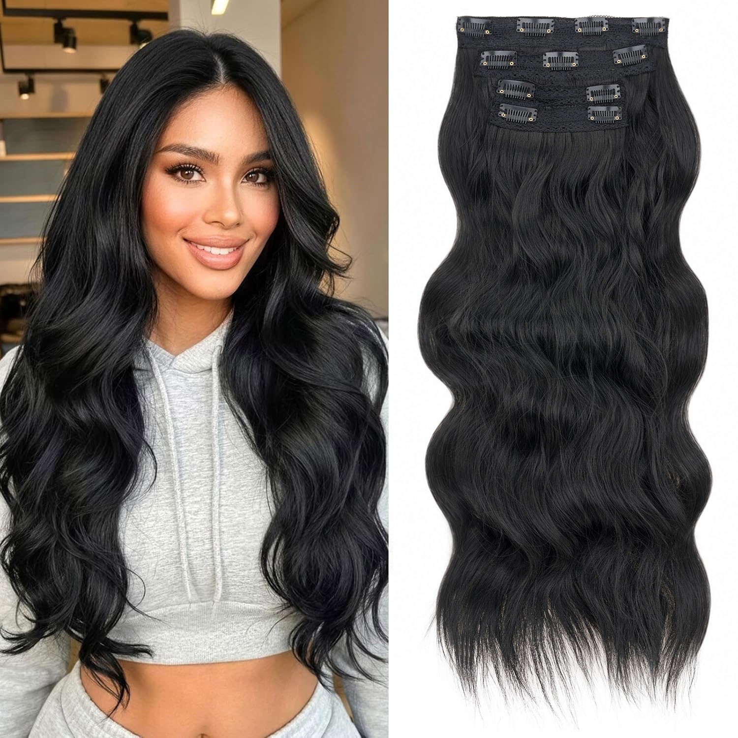 2026 Upgraded 4 PIECES Clip In 100% Real Hair Extensions Full Head as Human Hair
