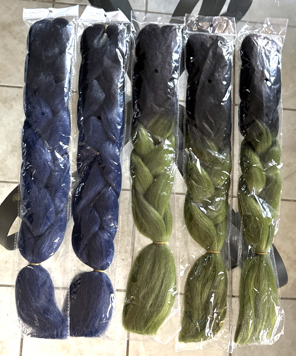 Lot of 5 Extensions Braids 3 Ombre Green 2 Ombre Blue New in Package Weave