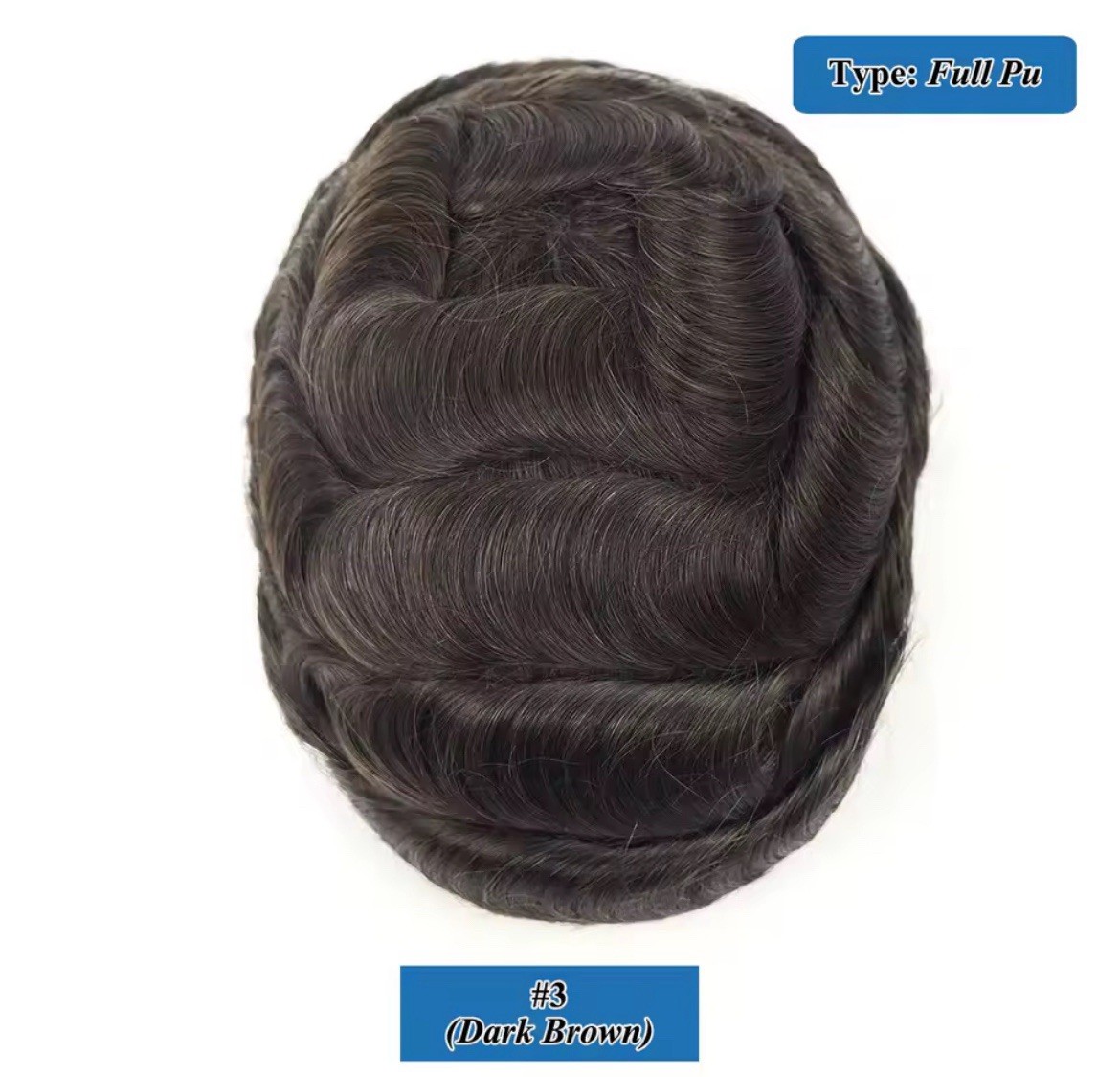 Men’s Human Hair Toupee Hairpiece Full PU Base V-Loop Wavy 8x10in