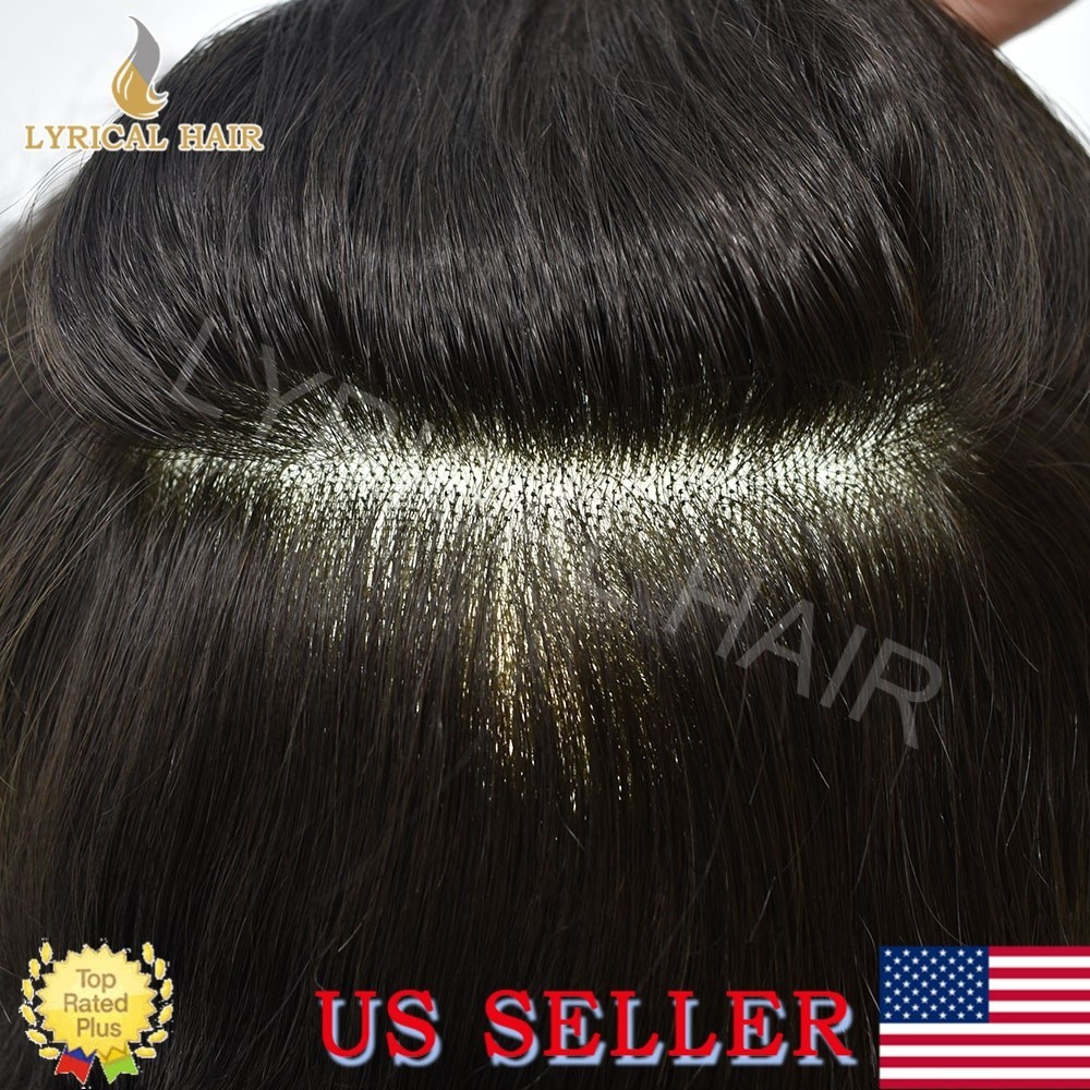Fine Mono Mens Toupee Real Human Hair Durable Natural Hairline Secure Fit System