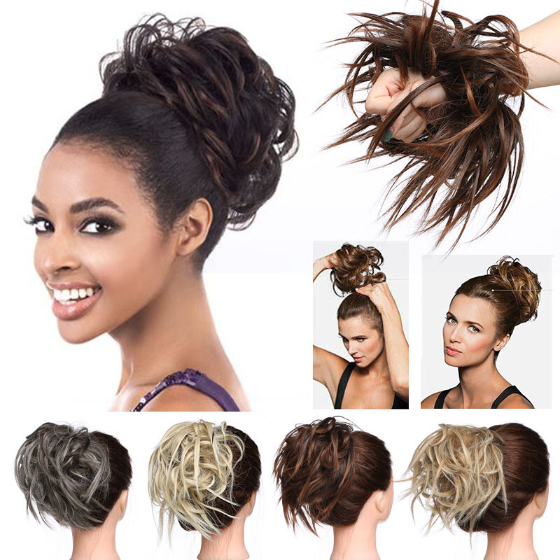 Real Natural Clip In As Human Hair Extension Bun Pony Tail Wrap On Scrunchie O6