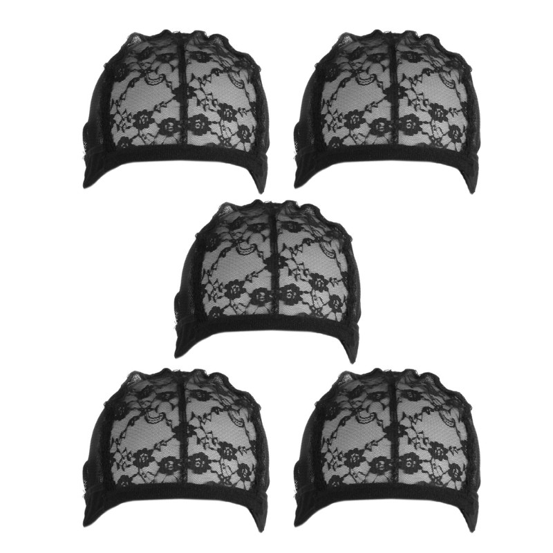 5Pcs Lace Wig Caps With Adjustable Straps and Flower Decors For Wig Making