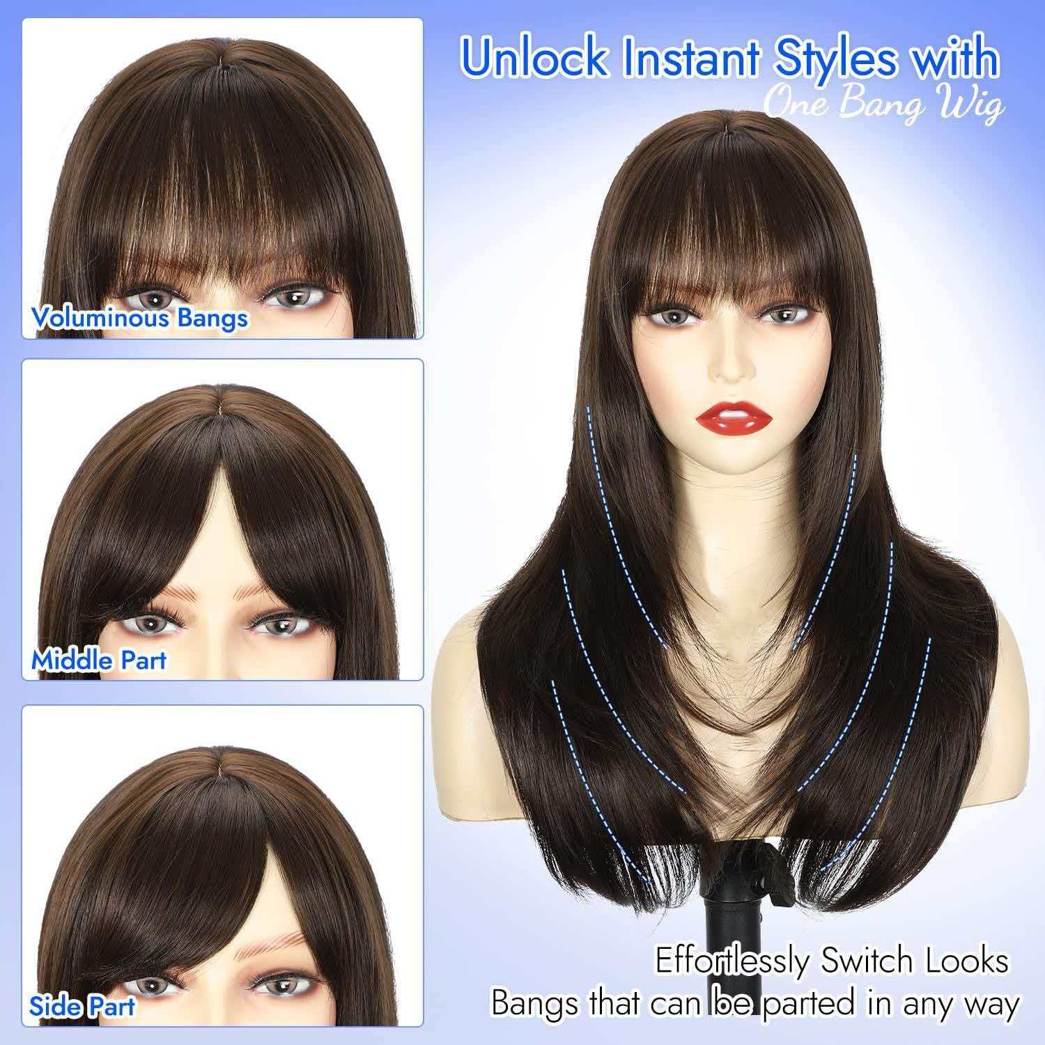 Dark Brown Long Straight Wig for Women Heat Resistant Synthetic Cosplay Party