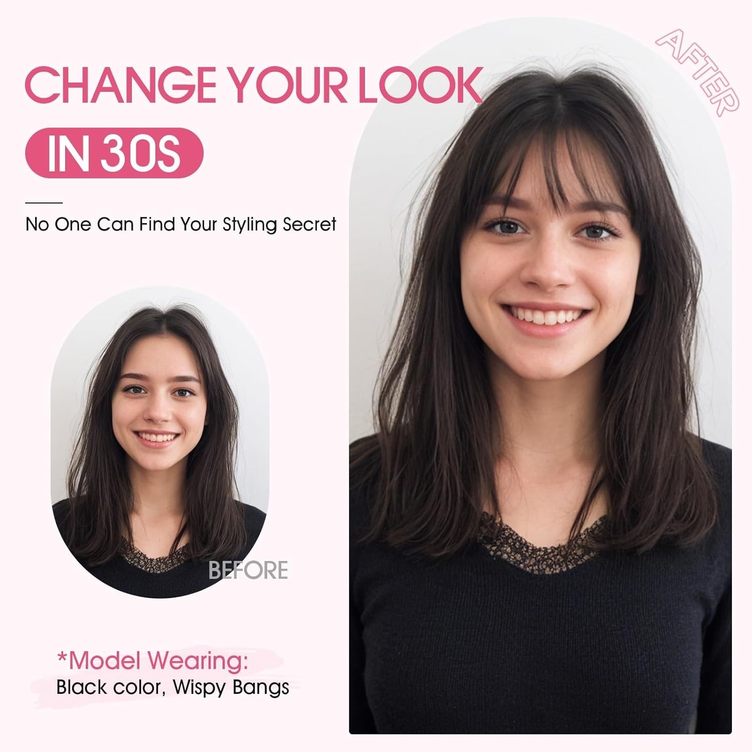 Human Hair Topper with Side Bangs, 3D 360° Seamless Classic Black 11 inch